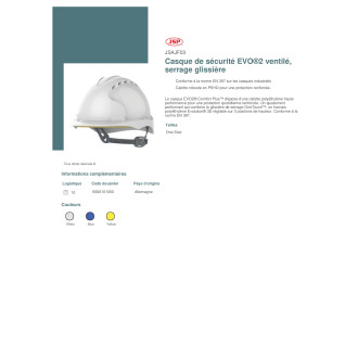 Casque de sécurité EVO®2 ventilé serrage glissière  JSAJF03