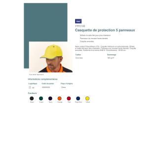 Casquette de protection coquille amovible norme EN812  YTFC100