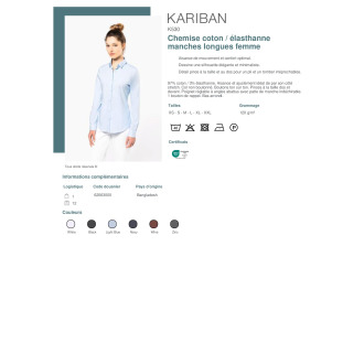 Chemise coton  élasthanne manches longues femme  K530