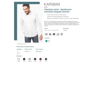 Chemise coton  élasthanne manches longues homme  K529