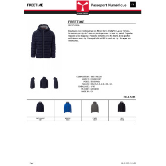 FREETIME  Doudoune capuche manches longues