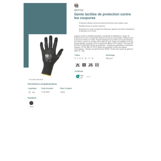 Gants tactiles de protection contre les coupures  WKP709