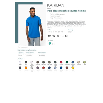K241  Polo piqué manches courtes homme
