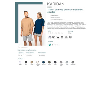 K3008  Tshirt unisexe oversize manches courtes
