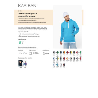 K446  Sweatshirt capuche contrastée homme