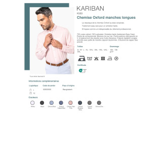 K533  Chemise Oxford manches longues homme