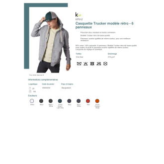 KP912  Casquette Trucker modèle rétro  6 panneaux
