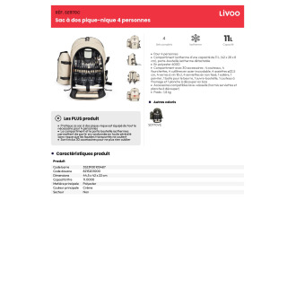 LIVSE970  Sac à dos pique nique 4 personnes