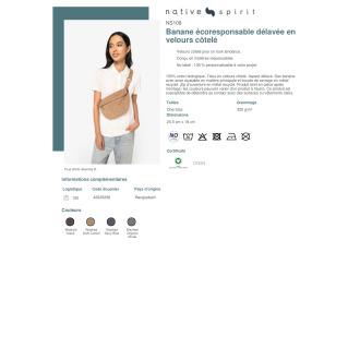 NS108  Banane écoresponsable délavée en velours côtelé