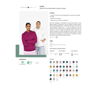 NS401  Sweatshirt écoresponsable à capuche unisexe