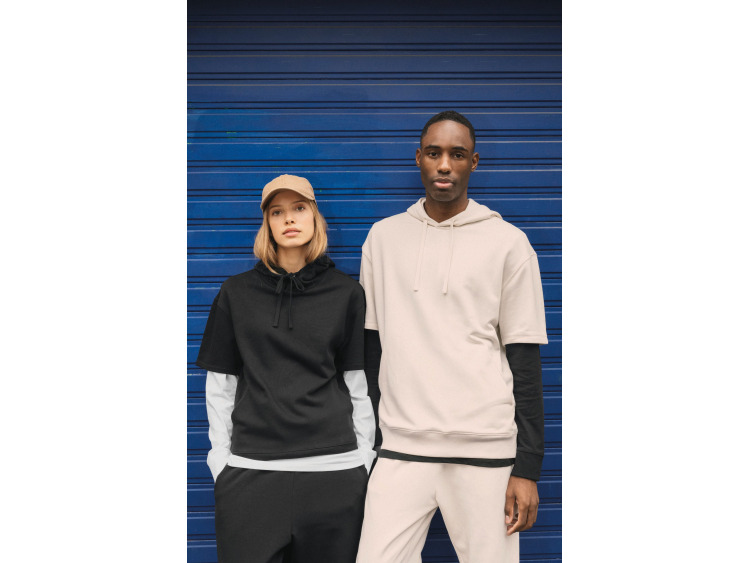 NS406 - Sweat-shirt &eacute;coresponsable &agrave; capuche &agrave; &eacute;paules tombantes manches courtes French Terry unisex