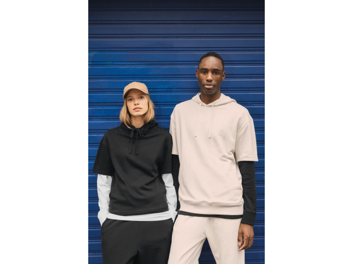 NS406  Sweatshirt écoresponsable à capuche à épaules tombantes manches courtes French Terry unisexe
