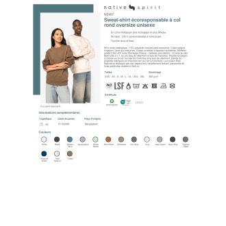 NS407  Sweatshirt écoresponsable à col rond oversize unisexe