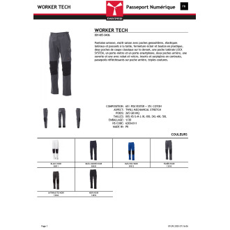 Pantalon multi saison  genouillères  WORKER TECH