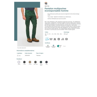 Pantalon multipoches écoresponsable homme  WK703