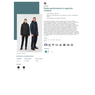 Parka performance à capuche unisexe  WK650
