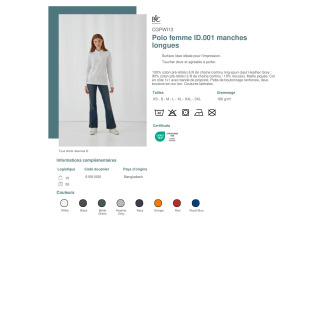 Polo femme ID001 manches longues  CGPWI13