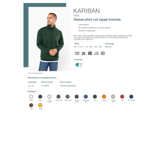 Sweatshirt col zippé homme  K478