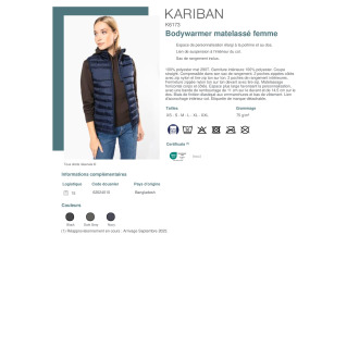 TTIB6173  Bodywarmer matelassé femme