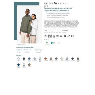 TTNS408  Sweatshirt écoresponsable à capuche oversize unisexe