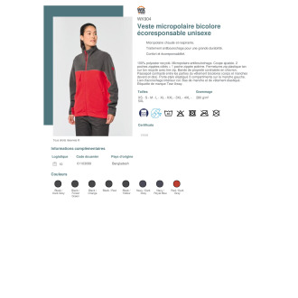 Veste micropolaire bicolore écoresponsable unisexe  WK904