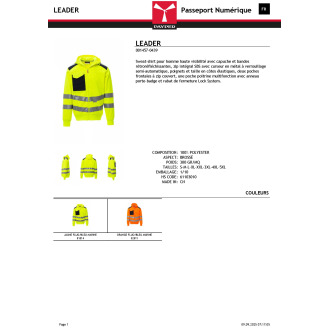 Veste sweat capuche réfléchissant  LEADER