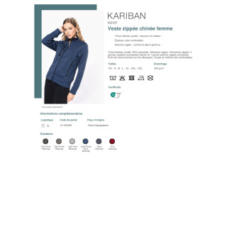 Veste zippée chinée femme  K9107