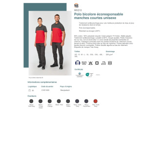 WK210  Polo bicolore écoresponsable manches courtes unisexe