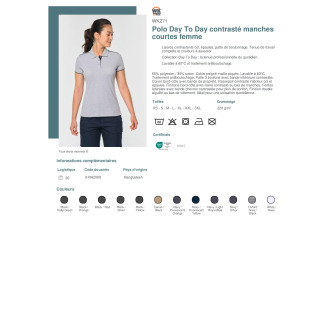 WK271  Polo Day To Day contrasté manches courtes femme