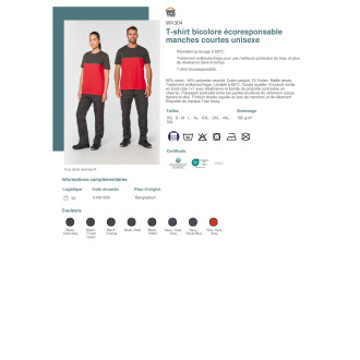 WK304  Tshirt bicolore écoresponsable manches courtes unisexe