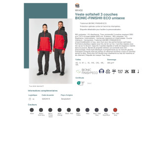 WK450  Veste softshell 3 couches BIONICFINISH® ECO unisexe