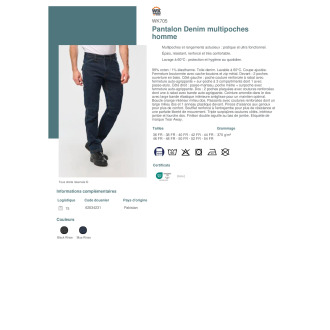 WK705  Pantalon Denim multipoches homme