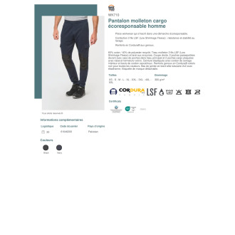 WK710  Pantalon molleton cargo écoresponsable homme