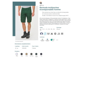 WK713  Bermuda multipoches écoresponsable homme