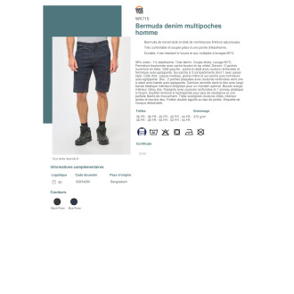 WK715  Bermuda denim multipoches homme