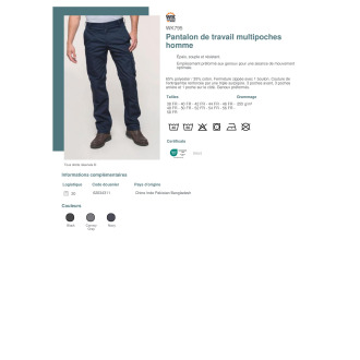 WK795  Pantalon de travail multipoches homme