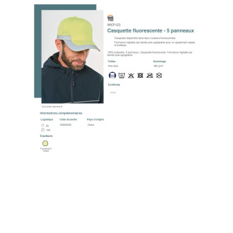 WKP123  Casquette fluorescente  5 panneaux